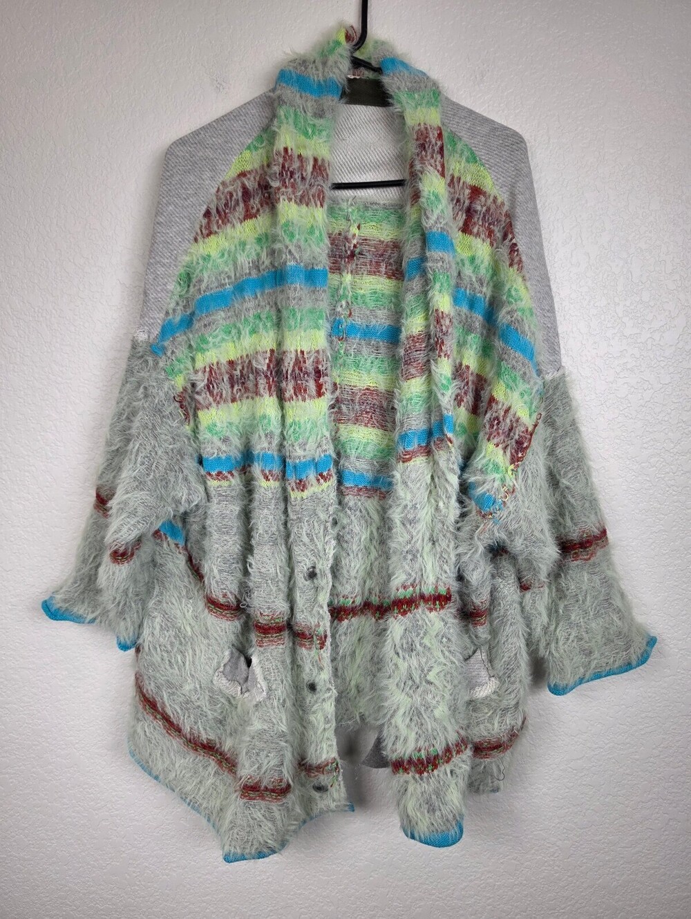 Free People Cozy Multi-Color Striped Fuzzy Cardigan Sweater